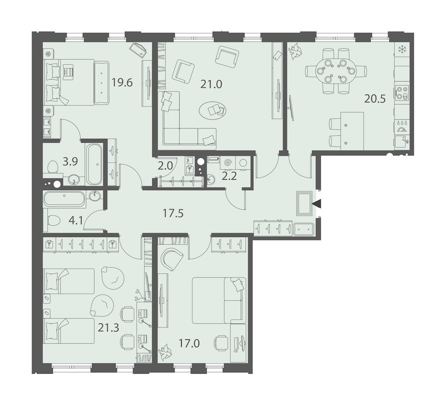 4-комнатная квартира 129.1 м², 8/10 эт., ЖК «DOMINO Premium»